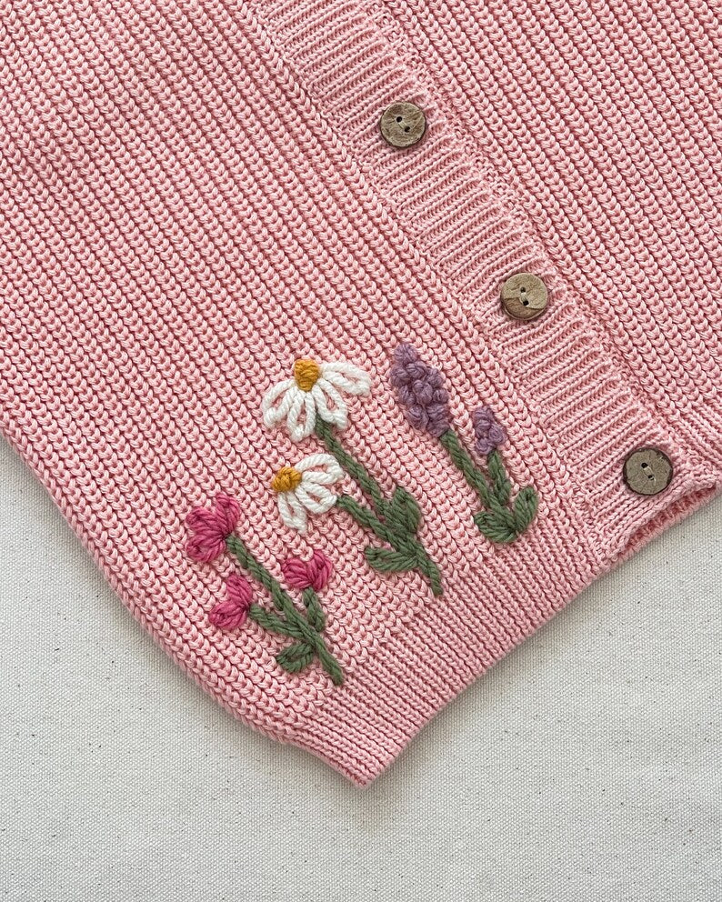 ADD ON WILDFLOWER design to custom hand embroidered cardigan, sweater or romper